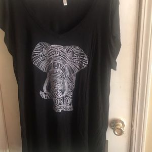 black elephant print shirt.